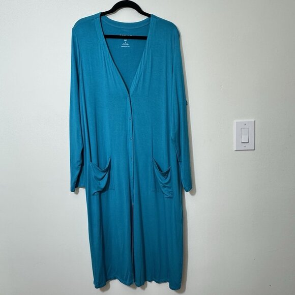 Torrid Super Soft Knit Longline Cardigan Duster Size 2X Snap Button Turquoise - Picture 2 of 8